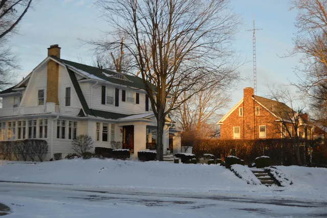Houses at the corner of Yale and 22nd Street in Canton, Ohio after a snowfall