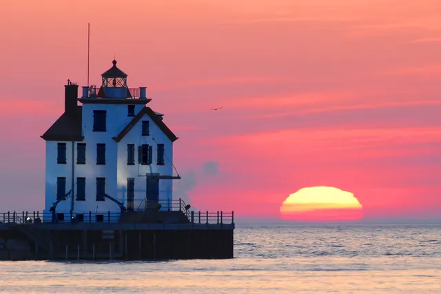 Lorain lighthouse at the mouth of the Black River on Lake Erie
