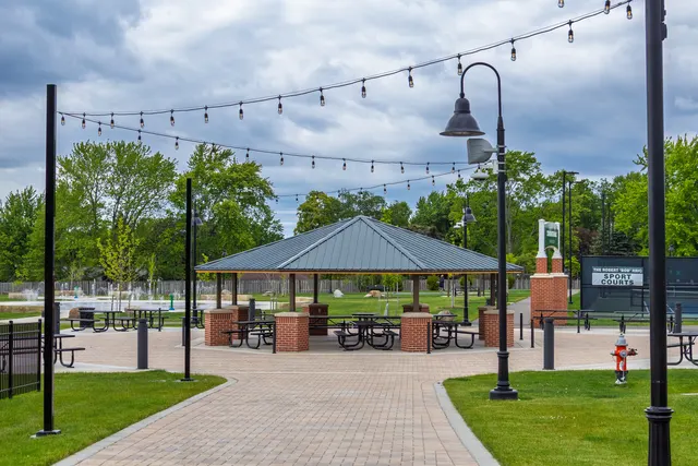 Pavilion and plaza at Strongsville Town Center Park in Strongsville, Ohio